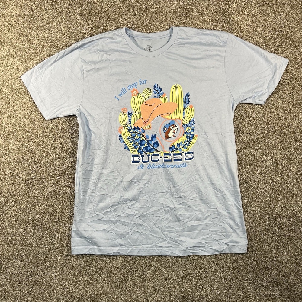 Buc-ee's Men's XL Bluebonnets Cowboy Cactus Texas Graphic T-Shirt Blue